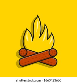 Bonfire icon in flat. Fire and logs. Vector.