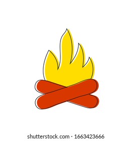 Icono de la hoguera en plano. Fuego y troncos. Vector.