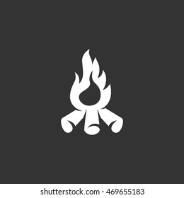 Bonfire icon in flat style isolated on black background. Flame logo silhouette. Abstract sign, symbol, pictogram. Vector illustration