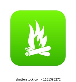 Bonfire icon green vector isolated on white background
