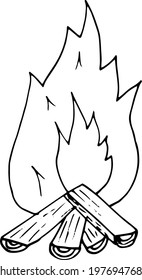 bonfire icon. hand drawn doodle. vector, scandinavian, nordic minimalism monochrome camp