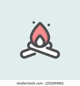  bonfire icon, isolated autumn colored outline icon in light blue background, perfect for website, blog, logo, graphic design, social media, UI, mobile app