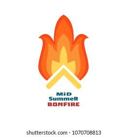 Bonfire icon isolated. Burning fire for Midsummer folklore traditional festival. 