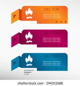 Bonfire icon on origami paper speech bubble or web banner, prints. Vector illustration