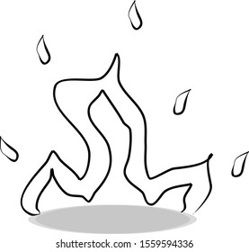 Bonfire icon on white background, flat design, hand drawing. Illustration fire, contour of symbol black