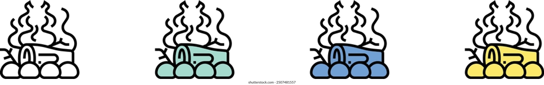 bonfire icon. Outline, Green, Blue and Yellow Style Design Isolated On White Background
