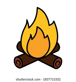 bonfire icon over white background, line and fill style, vector illustration