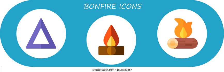 bonfire icon set. 3 flat bonfire icons.  Simple modern icons such as: fire, firewood