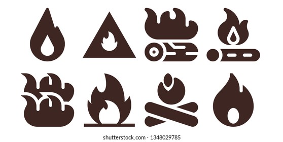 bonfire icon set. 8 filled bonfire icons.  Simple modern icons about  - Fire, Campfire, Bonfire