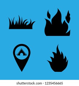 bonfire icon set about camping location and fire vector set