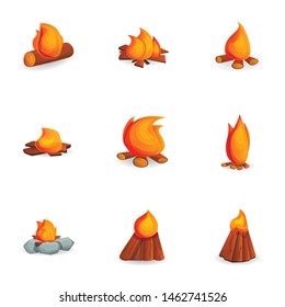 Bonfire icon set. Cartoon set of 9 bonfire vector icons for web design isolated on white background