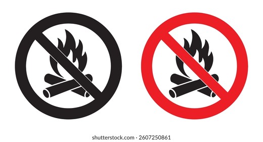 bonfire icon and sign prohibiting bonfire in the forest.