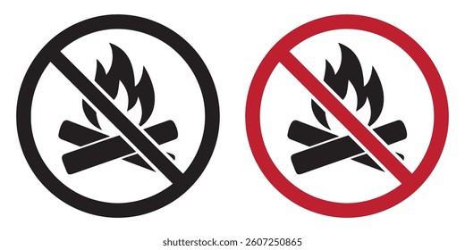 bonfire icon and sign prohibiting bonfire in the forest.