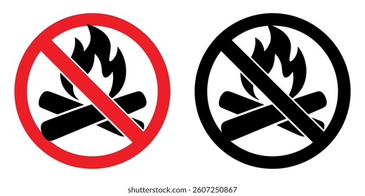 bonfire icon and sign prohibiting bonfire in the forest.