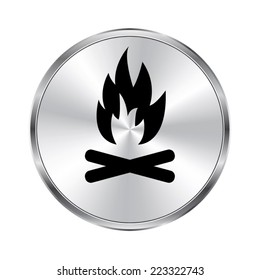 Bonfire  icon - vector brushed metal button