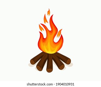 Bonfire icon vector design. Burning bonfire with wood