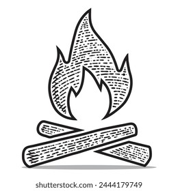 bonfire icon vector engraving style hand drawn element black and white