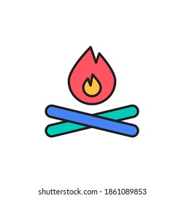 contorno relleno del vector del icono de fuego. icono de color del equipo de camping. aislado en fondo blanco