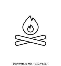 diseño de contorno vectorial de icono de fuego. icono de línea de equipo de camping. aislado en fondo blanco
