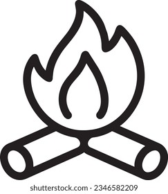 Bonfire Icon Vector. Outline Bonfire Sign. Isolated Contour Symbol Illustration.Camping Fire Icon. Flat Color Design. 