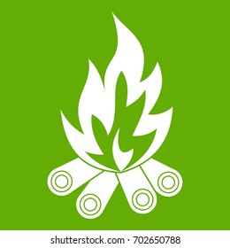 Bonfire icon white isolated on green background. Vector illustration