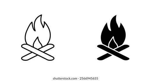 Bonfire icons. black and white vector set.