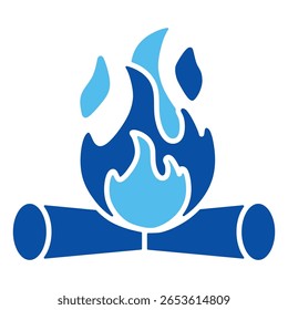 Ícones De Fogueira Em Estilo Azul, Ilustração De Vetor