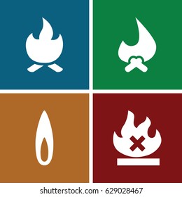 Bonfire icons set. set of 4 bonfire filled icons such as no fire, flame