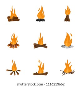 Bonfire icons set. Cartoon set of 9 bonfire vector icons for web isolated on white background