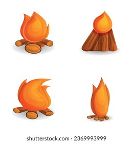 Bonfire icons set cartoon vector. Burning fire. Campfire