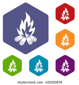 Bonfire icons set hexagon isolated vector illustration