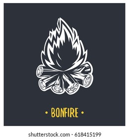 Bonfire illustration. Vector logotype isolated on black background.