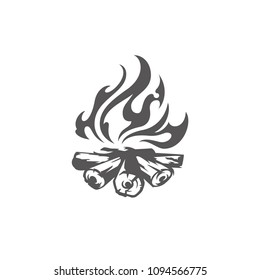 Bonfire isolated on white background vector illustration. Fire burn wooden sticks vector graphic silhouette.