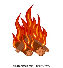 Bonfire isolated on white background. Vector illustration of flame in cartoon flat style.