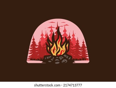 Bonfire in the jungle badge illustration design