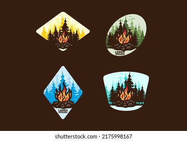 Bonfire in the jungle badge illustration design