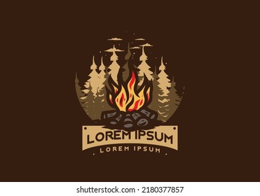 Bonfire in the jungle badge illustration design