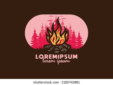 Bonfire in the jungle badge illustration design