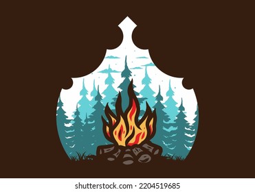 Bonfire in the jungle badge illustration design