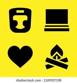 bonfire, laptop, like and boxing vector icon set. Sample icons set for web and graphic design