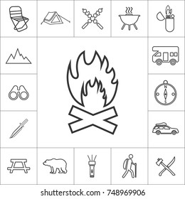bonfire. line camping icon set on white background