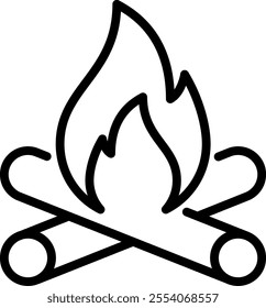 Bonfire line icon. Two burned bones and fire outline vector sign, linear style pictogram. Campfire symbol, logo illustration. Editable stroke.