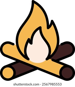 Bonfire line icon. Two crossed logs and fire outline vector sign, linear style pictogram. Campfire symbol, logo illustration. Editable stroke.