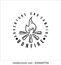 bonfire logo line art simple minimalist vector illustration template icon design. camping activity at night concept symbol