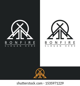 bonfire logo with the shape of the line and the mountain on which the fire wood made this design. unique, modern.