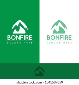 bonfire logo with the shape of a mountain, and the fire tent camp made this design. unique, modern, simple.