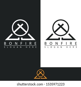 bonfire logo with the shape of a tent as well, the mountain on which the circle makes this design. unique, modern, elegant.