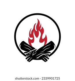 Bonfire Logo, Wood Burning And Fire Design, Camping Adventure Vintage