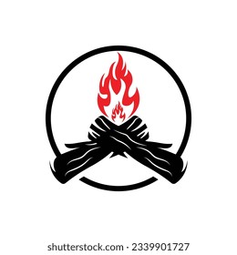 Logotipo de la hoguera, Quema De Madera Y Diseño De Fuego, Vintage De Aventura De Camping