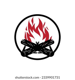 Bonfire-Logo, Holzverbrennungs- und Branddesign, Camping Adventure Vintage